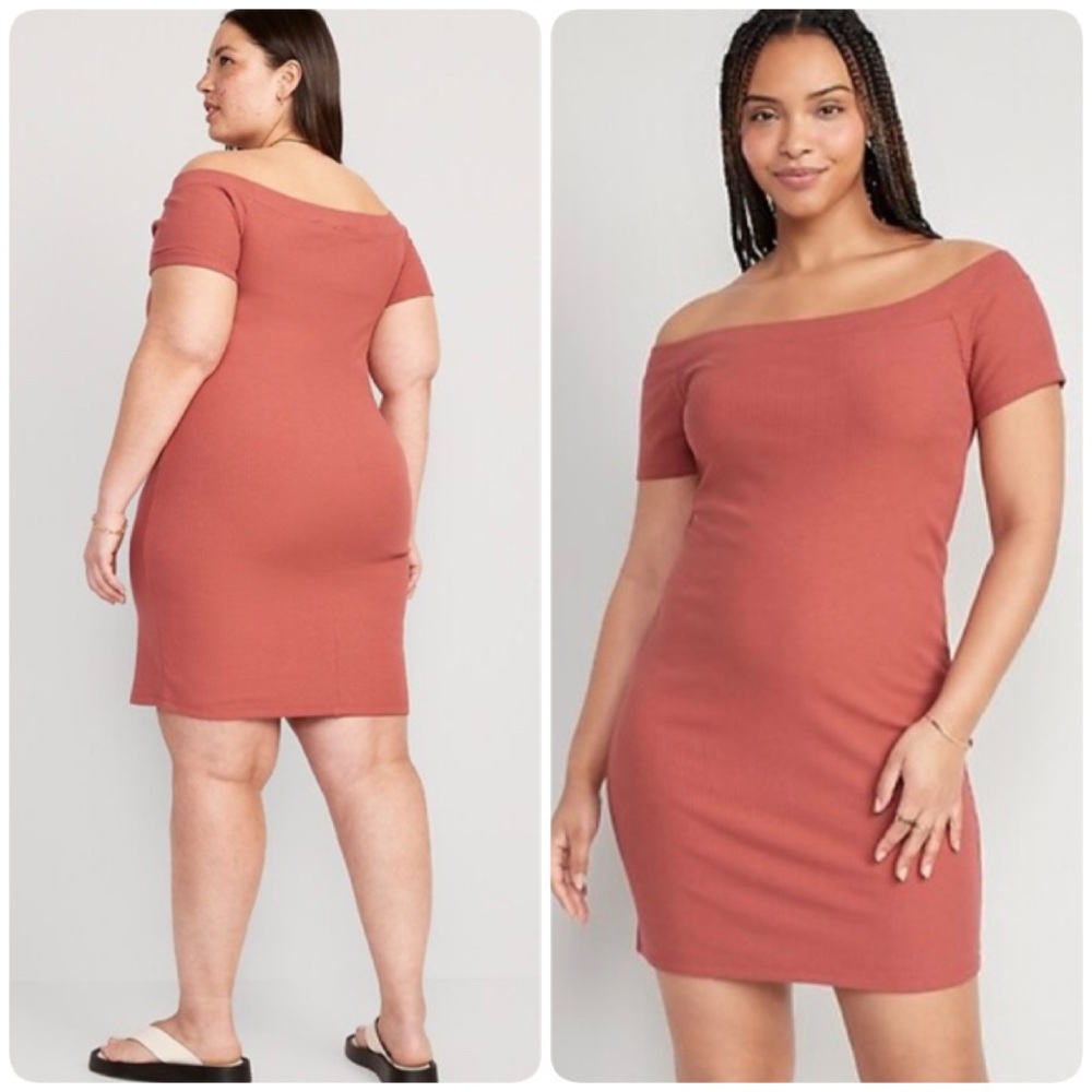 New NWT Old Navy Ribbed Off-Shoulder Mini Dress Mineral Rouge XXL XXLarge Coral